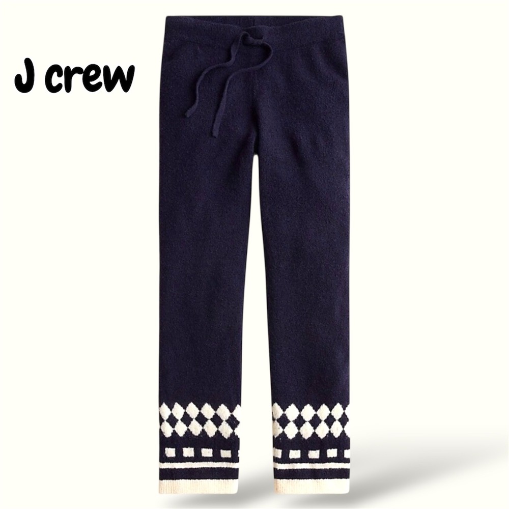 J Crew Navy Fair Isle Knit Lounge Pants Drawstring Waist Size S